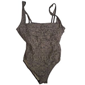 Calvin Klein  Black Tan Animal Print Vintage Inspired One Piece Swimsuit - sz 16